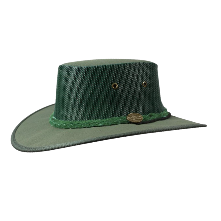 Barmah 1057 GR Green Canvas Drover Airflow Hat Hats By The Hundred