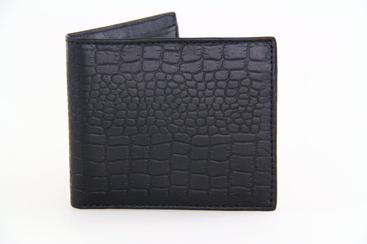 Barmah Kangaroo Leather Vegtan 1 Fold Wallet Croc Finish - Black