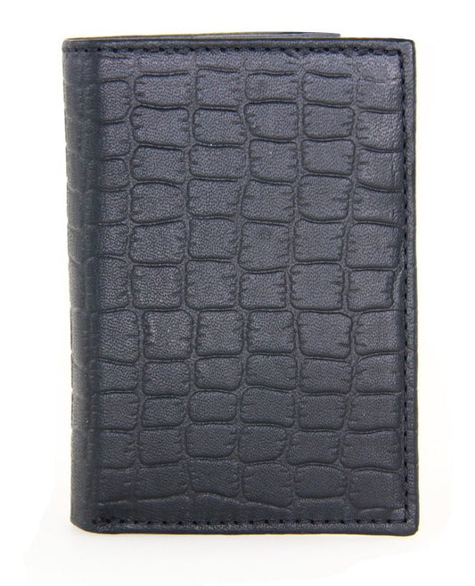 Barmah Kangaroo Leather Vegtan 2 Fold Wallet Croc Finish - Black