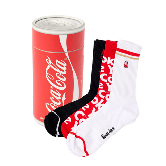 Footies Coca Cola Retro Sneaker Socks 3 Pack Gift Can - Red