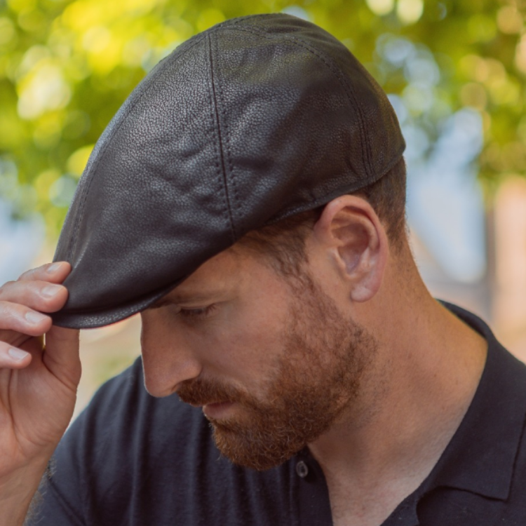 Large Driver Cap Stanton Cappuccio Leather Drivers Cap - Black – Hats By The Hundred