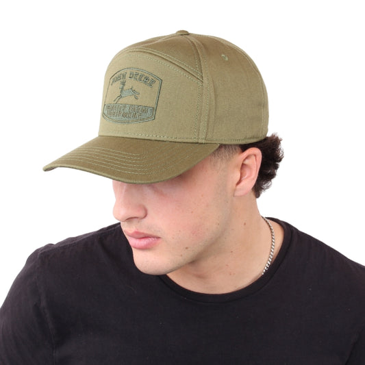 John Deere Cotton Twill 7 Panel Embroided Cap - Olive