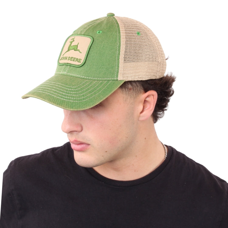 John Deere Stoned Washed Cap Green/Ivory – Hats By The Hundred