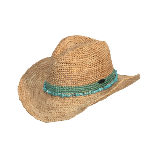 Before Dark Ladies Castaway Raffia Cowboy Hat - Turquoise