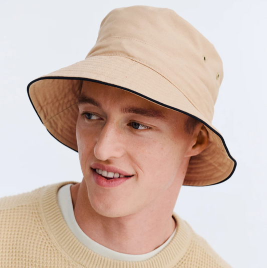 Cancer Council Jester Cotton Bucket Hat - Khaki/Navy