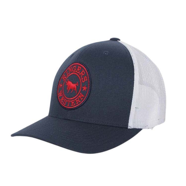 Ringers Western Signature Bull Trucker - Navy & White with Navy & Red ...