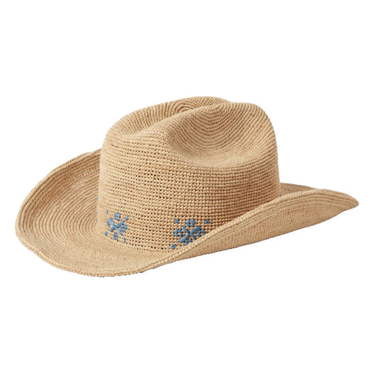 Brixton Odessa Straw Packable Cowboy Hat - Tan/Sunrise Blue