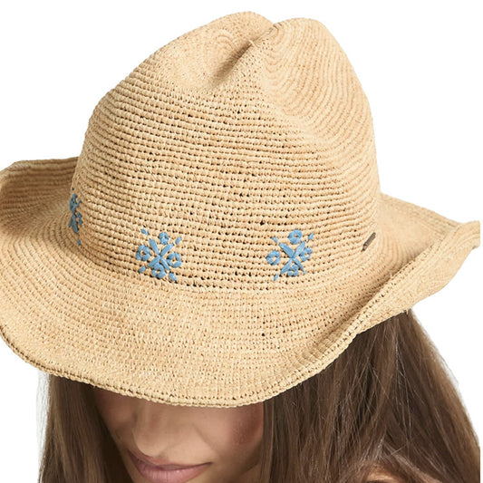 Brixton Odessa Straw Packable Cowboy Hat - Tan/Sunrise Blue