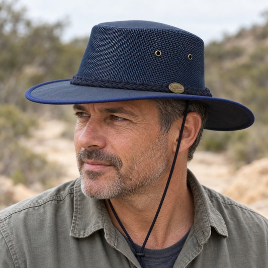 Barmah 1057NA Canvas Drover Airflow Hat - Navy