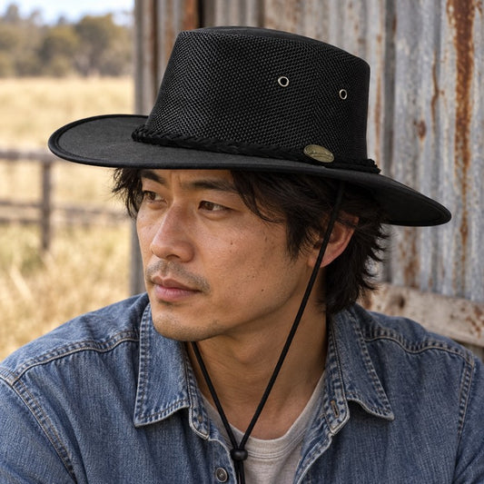 Barmah 1057BL Canvas Drover Airflow Hat - Black