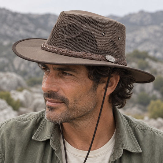 Barmah 1057BR Canvas Drover Airflow Hat - Brown
