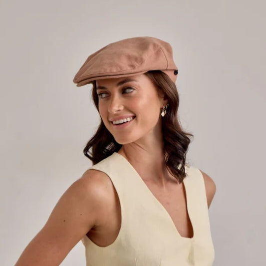 Avenel Finch Linen Cotton Flat Cap - Clay