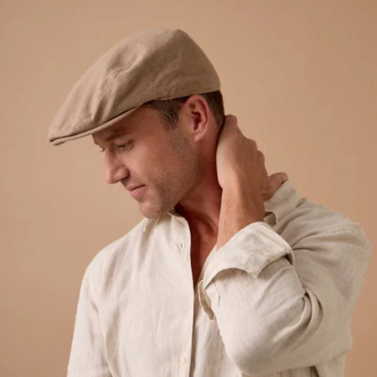 Avenel Finch Linen Cotton Flat Cap - Taupe