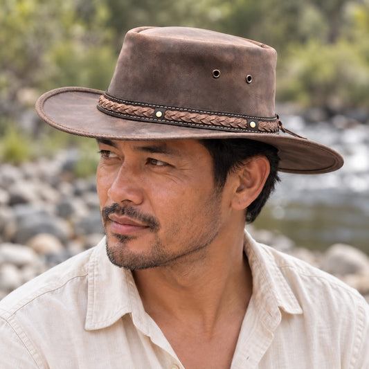 Barmah 1022CC Squashy Bronco Leather Hat with Cooper Hat Band - Choc