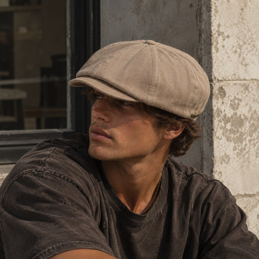Mossant Paris Louis Linen Newsboy Cap - Khaki