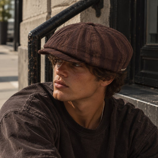 Mossant Paris Louis Linen Newsboy Cap - Dark Brown