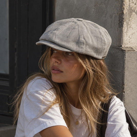 Mossant Paris Louis Linen Newsboy Cap - Misty Blue
