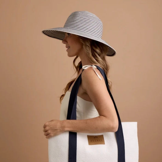 Avenel Venice Stripe Braid Capeline Hat - White/Navy