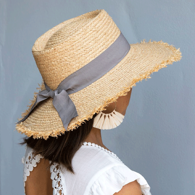 Sundaise Elizabeth Boater Hat - Natural/Grey