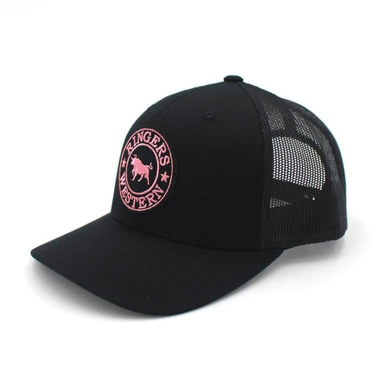 Ringers Western Signature Bull Trucker Black with Black & Pink Patch