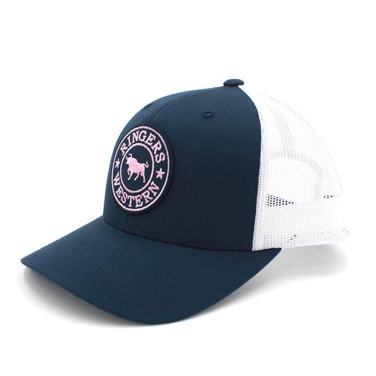 Ringers Western Signature Bull Trucker Navy & White with Navy & Pink Patch