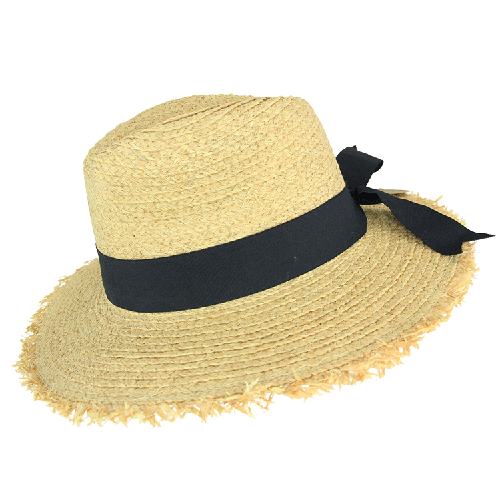Sundaise Krysten Wide Brim Raffia Hat - Black/Natural